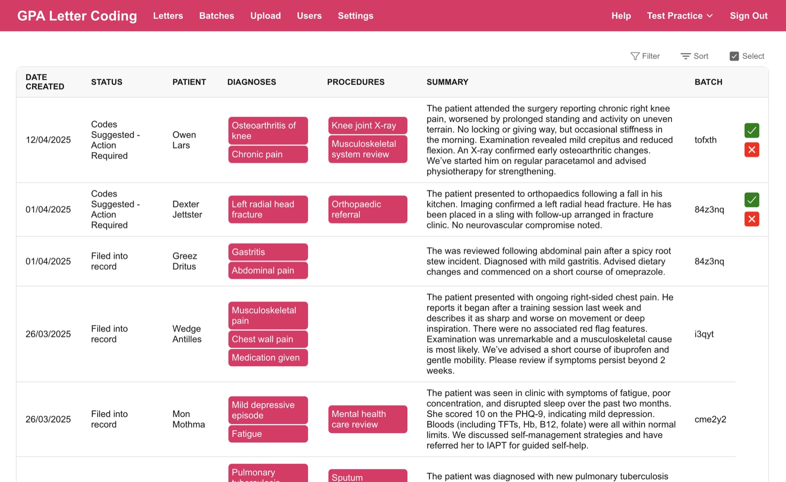 GP Autopilot letter coding dashboard screenshot